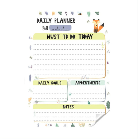 Daily Planner Fox Design Transparent Sticker Planner | With Dry Erase Marker