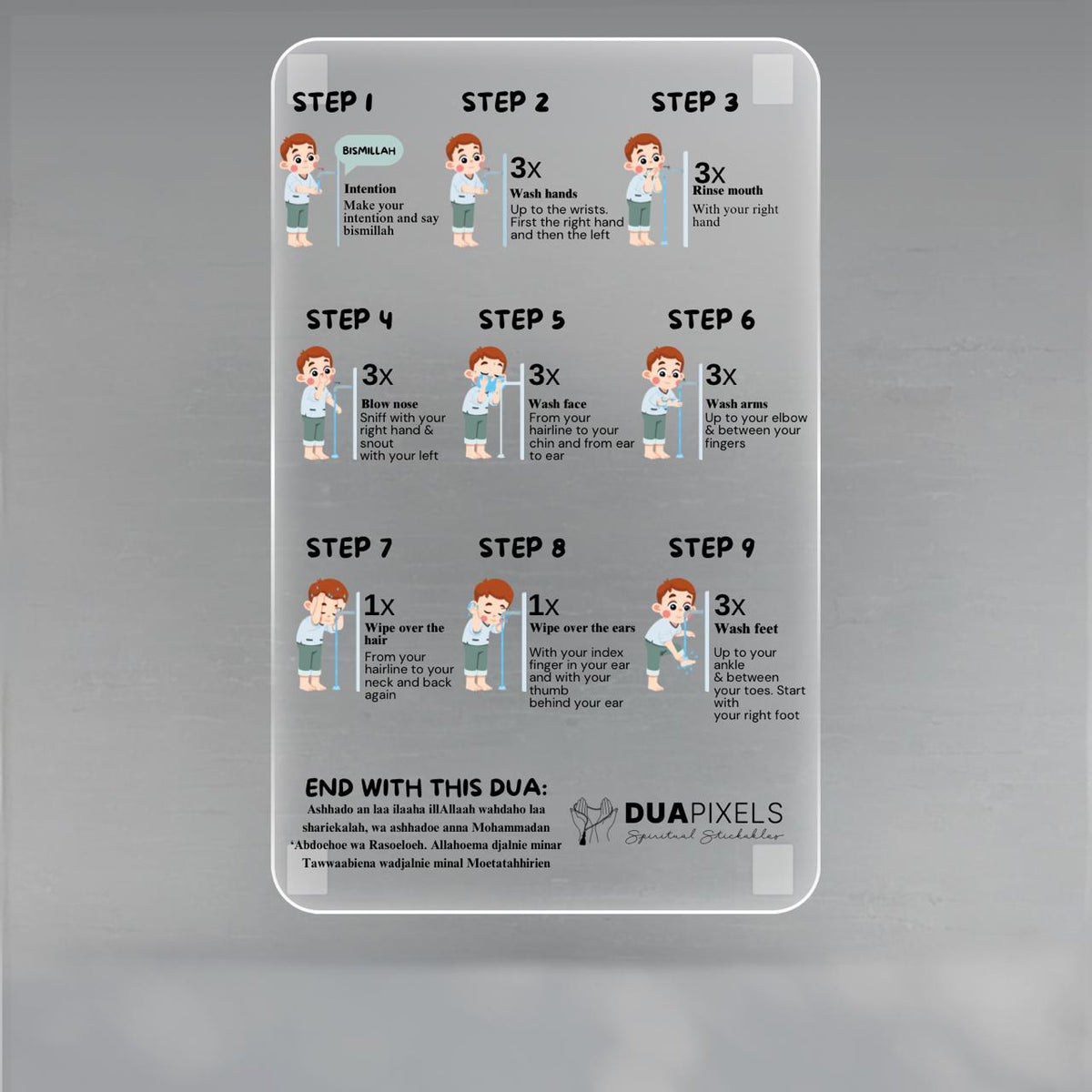 Wudu Steps for Kids - Acrylic Frame | Dua Pixels Pakistan